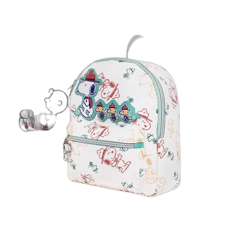 Peanuts Beagle Scout “Happy Trails Ahead” All-Over Print Mini Backpack, Featuring Snoopy and Woodstock, Daily Travel Backpack, Multicolor