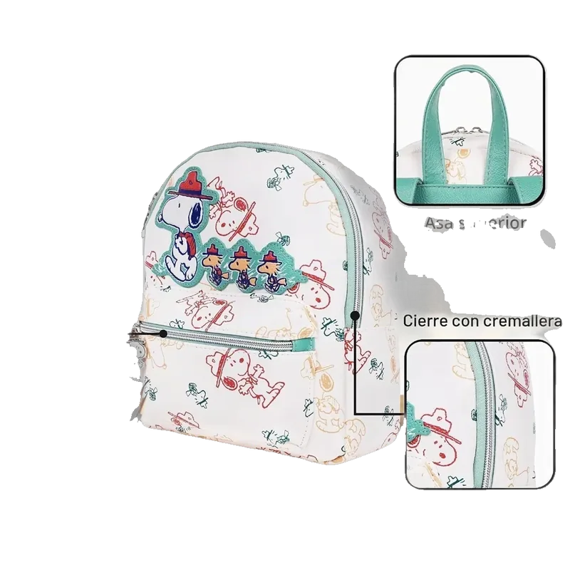 Peanuts Beagle Scout “Happy Trails Ahead” All-Over Print Mini Backpack, Featuring Snoopy and Woodstock, Daily Travel Backpack, Multicolor
