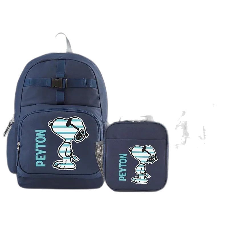 Let's Make Memories Kids Backpack for School - Personalized - PEANUTS SNOOPY Bookbag with Optional Lunch Box - Navy Blue - Too Cool