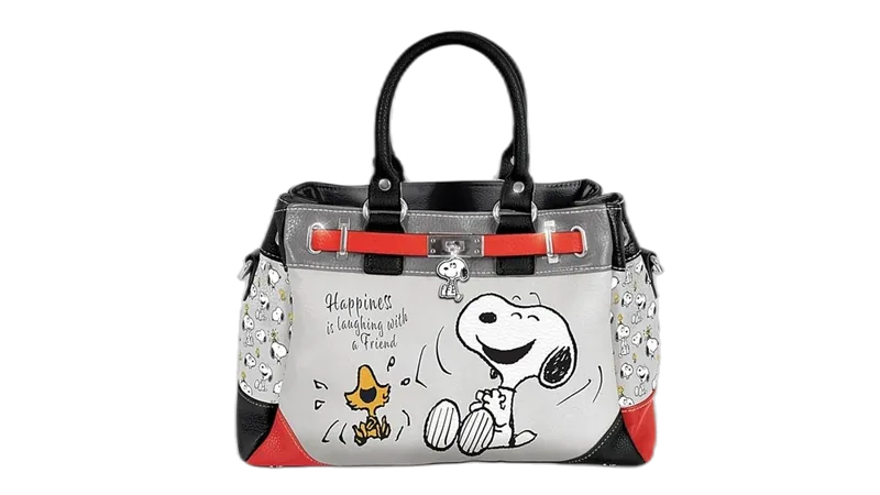 The Bradford Exchange PEANUTS Snoopy and Woodstock Handbag, Faux Leather with Hanging Charm & Removable Crossbody Strap