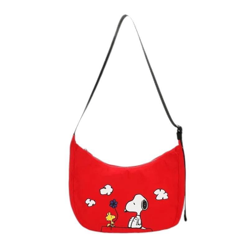 Peanuts Snoopy and Woodstock Crescent Women's Red Crossbody Handbag