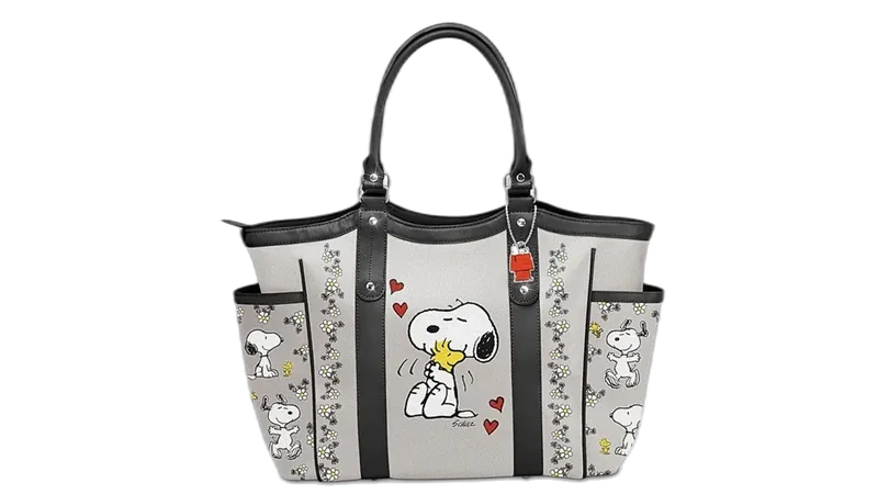 The Bradford Exchange PEANUTS Happiness Is Friendship Women's Handbag with Snoopy & Woodstock Artwork and Dog House Charm