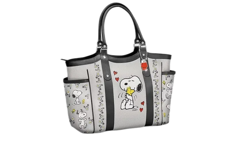 The Bradford Exchange PEANUTS Happiness Is Friendship Women's Handbag with Snoopy & Woodstock Artwork and Dog House Charm