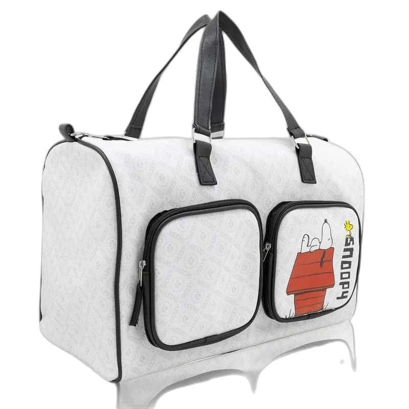 Peanuts Snoopy Duffle Bag, 20 Inch Saffiano PU Leather Travel Overnighter, Weekender & Overnight Bag with Woodstock, Officially Licensed