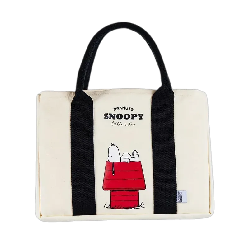 MINISO Snoopy creamy white tote bag with Snoopy and his red doghouse
