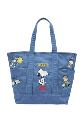 Peanuts Snoopy Denim Tote Bag with Character Pockets