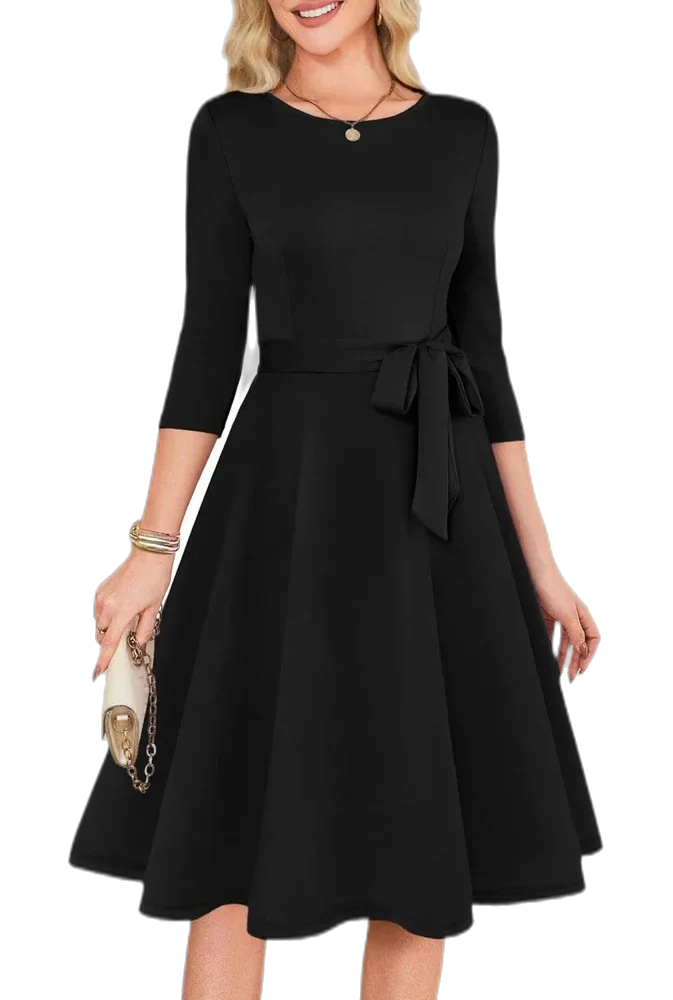 RUMIA Dresses for Women, Elegant 3/4 Sleeve Church Dress, Vintage, Hide Tummy, Wrinkle-resistant Fabric, for Cocktail Parties, Wedding Guest, Office Wear, Holiday