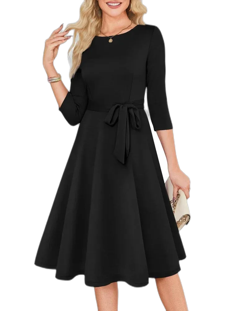 RUMIA Dresses for Women, Elegant 3/4 Sleeve Church Dress, Vintage, Hide Tummy, Wrinkle-resistant Fabric, for Cocktail Parties, Wedding Guest, Office Wear, Holiday