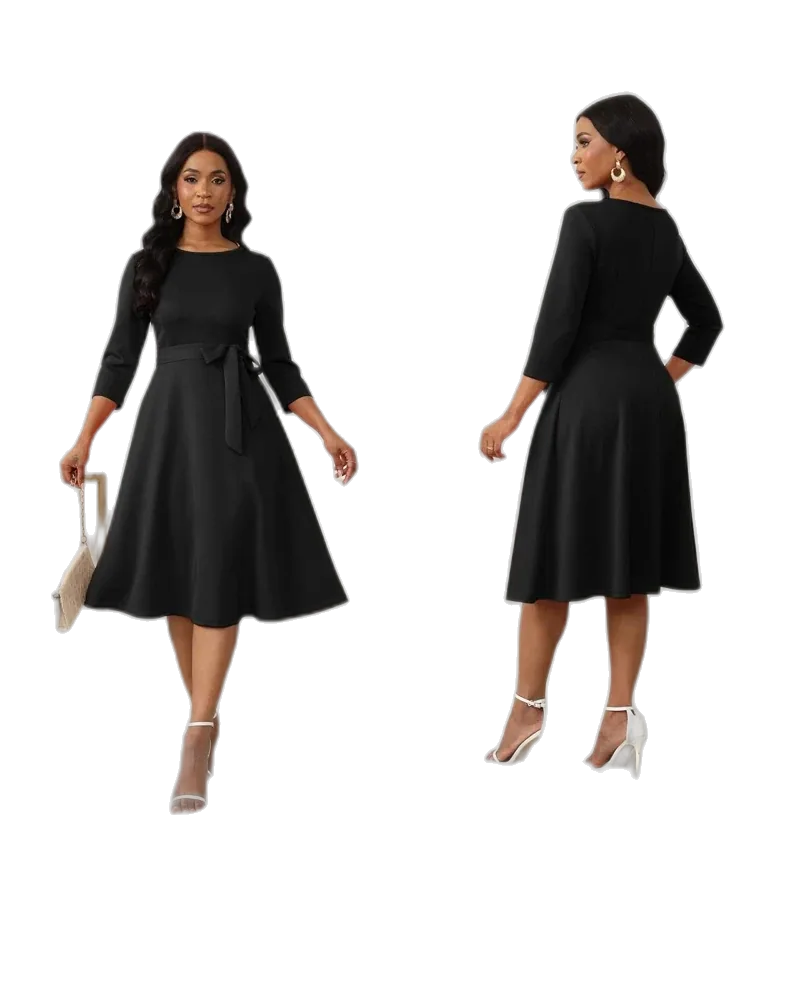 RUMIA Dresses for Women, Elegant 3/4 Sleeve Church Dress, Vintage, Hide Tummy, Wrinkle-resistant Fabric, for Cocktail Parties, Wedding Guest, Office Wear, Holiday