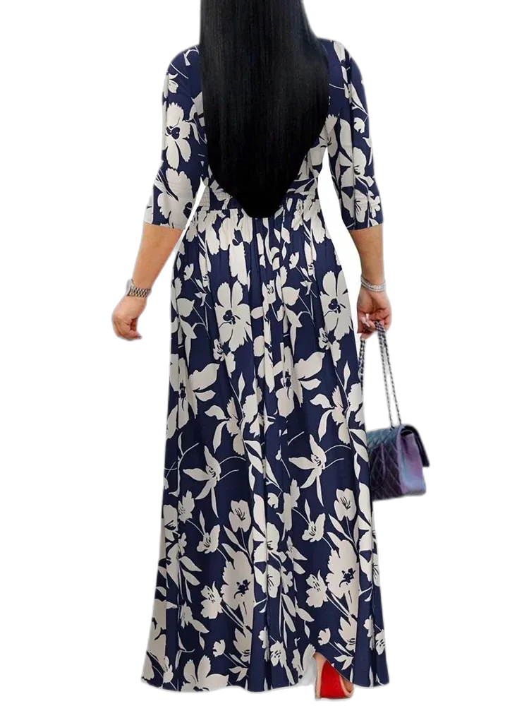 Yajedo Women's Maxi Dress, 3/4 Sleeves V Neck Cocktail Party Belted Wrap Sundress, Floral Print, Long Maxi Dresses