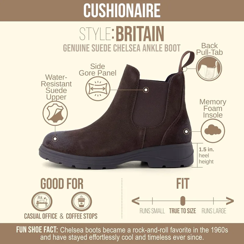 CUSHIONAIRE Britain genuine suede Chelsea ankle boots for women in chocolate photo 4