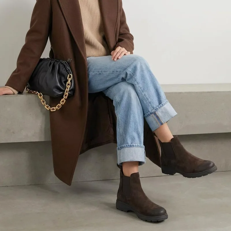 CUSHIONAIRE Britain genuine suede Chelsea ankle boots for women in chocolate photo 5