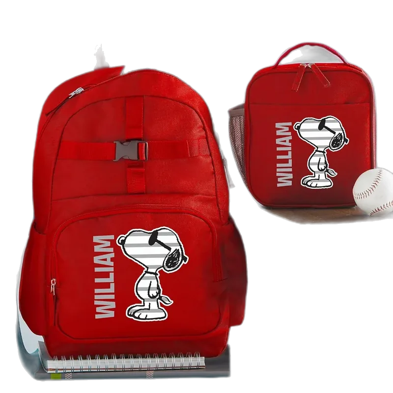 Let's Make Memories Kids Backpack for School - Personalized - PEANUTS SNOOPY Bookbag with Optional Lunch Box - Red - Too Cool
