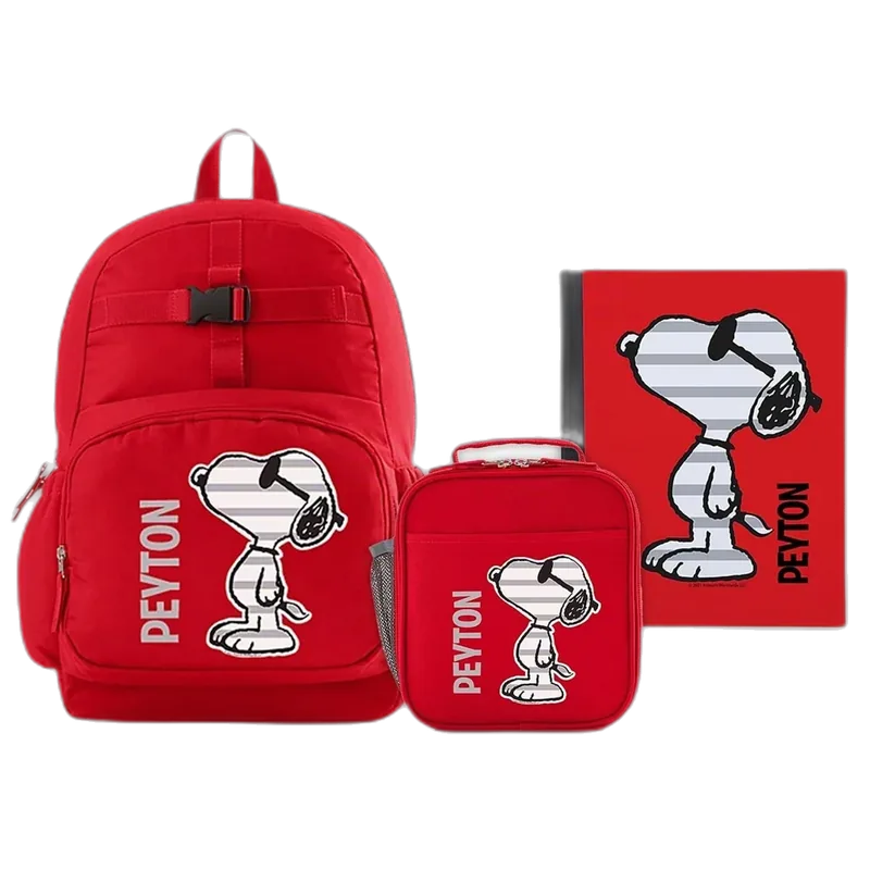 Let's Make Memories Kids Backpack for School - Personalized - PEANUTS SNOOPY Bookbag with Optional Lunch Box - Red - Too Cool